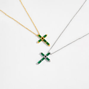 S925 Sterling Silver Multicolor Rectangular Zircon Cross Hanging Necklace - Image 4