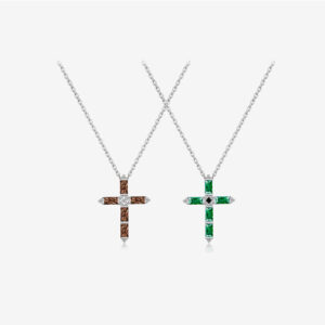 S925 Sterling Silver Multicolor Rectangular Zircon Cross Hanging Necklace - Image 1